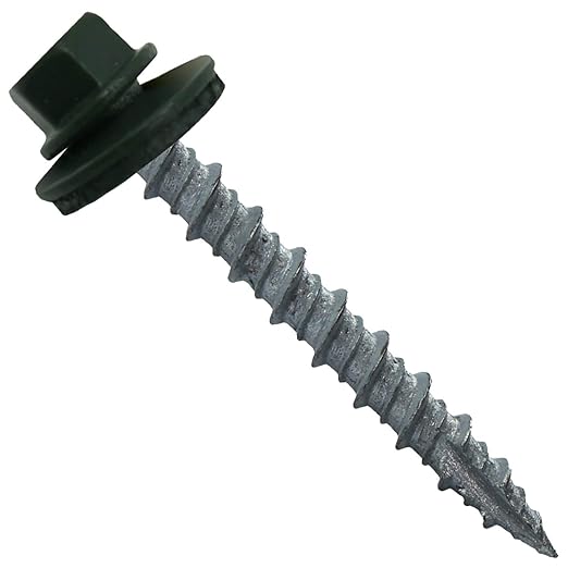 Metal ROOFING SCREWS: (250) 10 x 1-1/2" Hartford Green Hex Head Sheet Metal Roof Screw. Self starting metal to wood siding screws. EPDM washer. Colored head