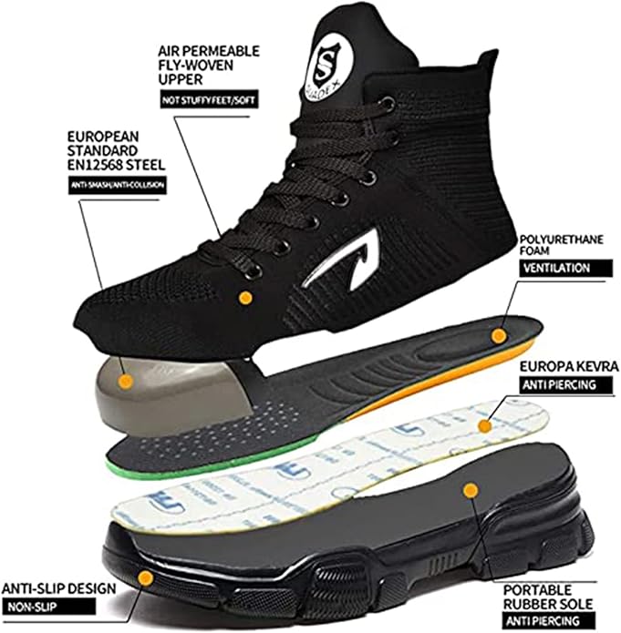 SUADEX Steel Toe Boots for Men Women Waterproof Arch Support Work Construction Indestructible Safety Boots
