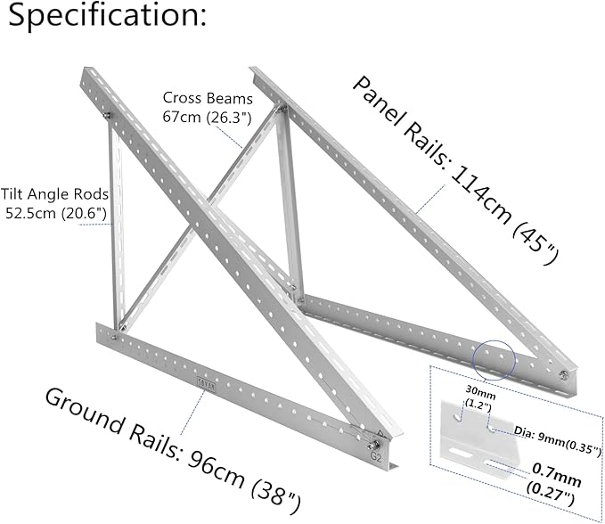 2 Sets 45" Solar Panel Mount Brackets for 100-400 Watts Solar Panel with Enhanced Cross Beams, Suitable for Roof, RV, Ground, Boat etc.