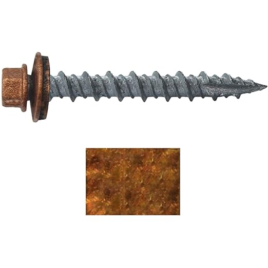 Metal ROOFING SCREWS: (250) 10 x 1-1/2" Copper Hex Head Sheet Metal Roof Screw. Self starting metal to wood siding screws. EPDM washer. Colored head