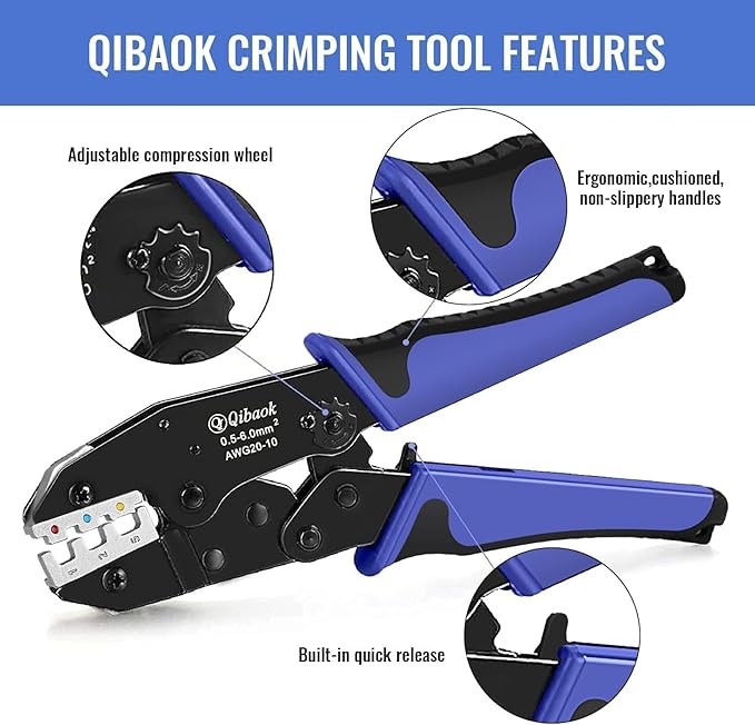 Qibaok Crimping Tool Ratcheting Wire Crimper for Heat Shrink Connectors Ratchet Terminal Crimper Wire Crimp Tool AWG 22-10