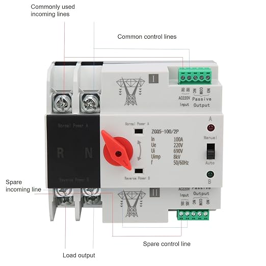 Power Automatic Transfer Switch, 100 amp Manual Transfer Switch 2P Automatic Transfer Switch Back up Generator Transfer Switch Home Transfer Switch 220V 100A