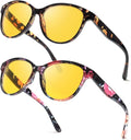 TJUTR Night Vision Driving Glasses for Men & Women, Polarized Anti Glare Yellow Lens Glasses for Night Time Safety TN2582N