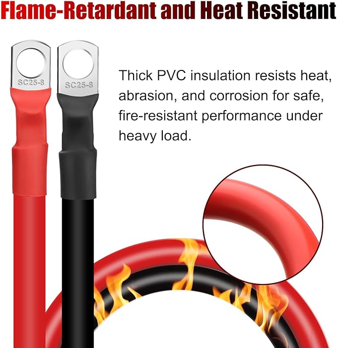 Linkstyle 6PCS 4 AWG 12 Inch Battery Cables, 30CM Pure Copper Power Inverter Wire with 5/16" Lugs Terminals, for Solar Auto RV Car Golf Cart Marine