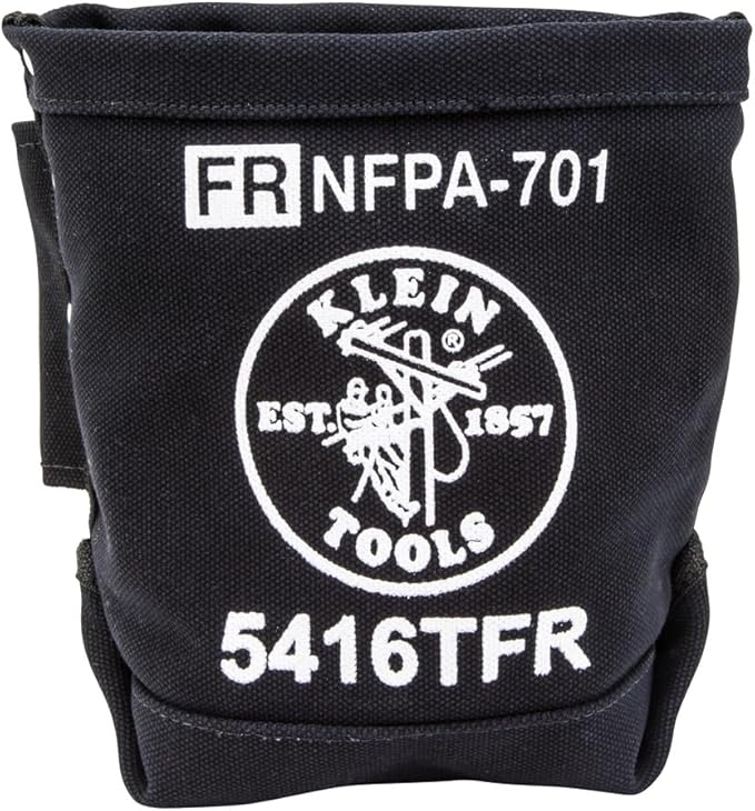 Klein Tools 5416TFR Tool Bag, Flame Resistant Canvas Bag for Bolt Storage with Double Reinforced Bottom and Tunnel Connect, 5 x 10 x 9-Inch