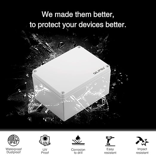 QILIPSU Outdoor Junction Box IP67 Waterproof Project Box ABS Plastic Weatherproof Electrical Enclosure Gray Cover (7.9"x5.9"x5.1")