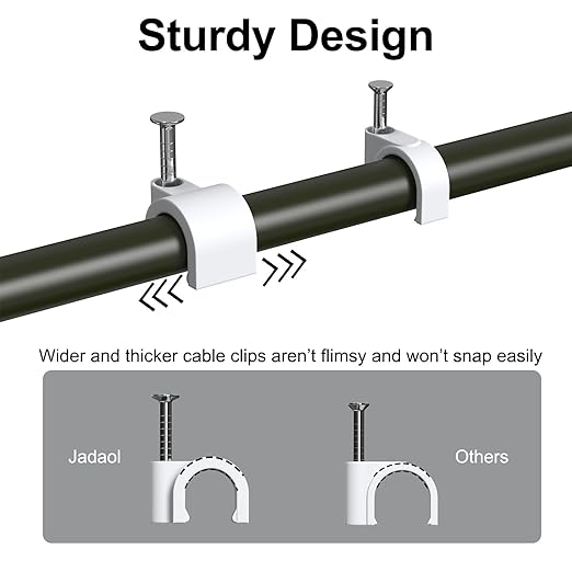 Jadaol 8mm Wide Design Cable Clips with Nails for Round Ethernet Cables, Cord Clips for Wall, Nail-in Wire Tacks for Cat5/Cat6/Cat7 RJ45 Cable, Coaxial, TV, Speaker, Electrical Wire, 100 Pack