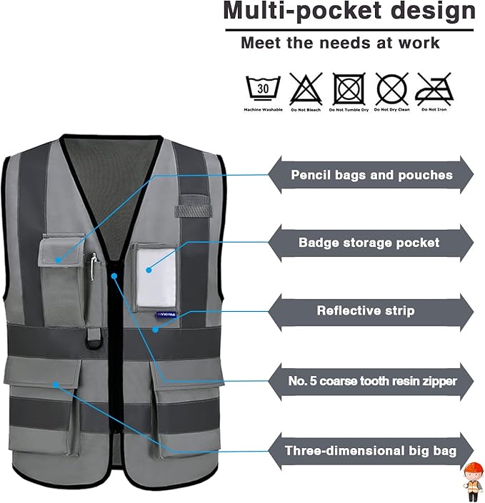 A-SAFETY 4XL 5XL grey vest construction