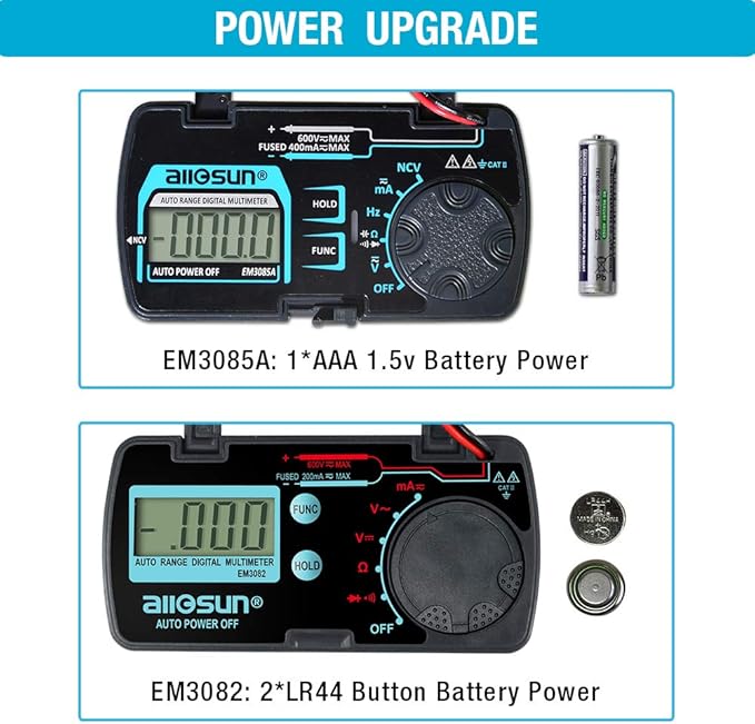 allsun Auto Ranging Pocket Tiny Digital Multimeter, Mini Electrical Travel Meter AC/DC Ohm Volt NCV Amp Capacitance Frequency Diode Continuity