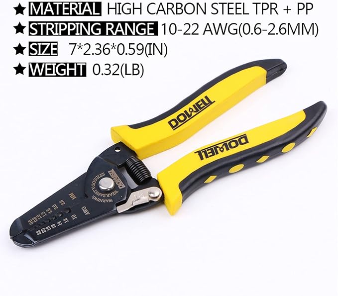 DOWELL 10-22 AWG Wire Stripping Tool Wire Stripper Cutter Pliers Tool Multi-Function Hand Tool for Electrician Craftsmanship 2-Piece