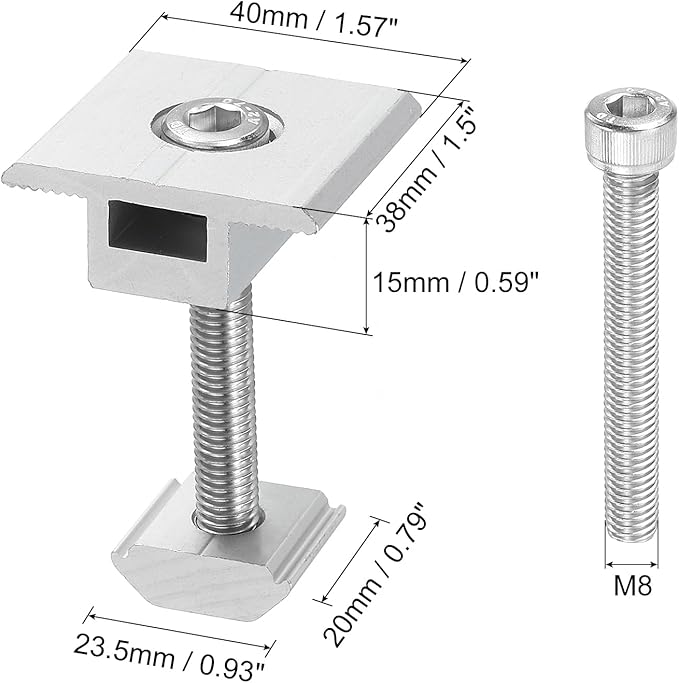 uxcell 12Pcs Solar Panel Middle Clamp, 45mm Aluminum Solar Panel Center Clamps PV Solar Rail Mounting System Install Hardware, Silver