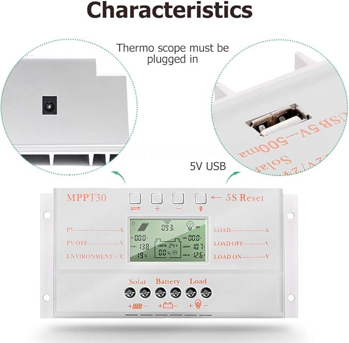 SolaMr 40A Solar Charge Controller MPPT 12V/24V Intelligent Solar Panel Charge Controllers with LED Screen Display USB Port 5V Output Solar Panel Battery Regulator
