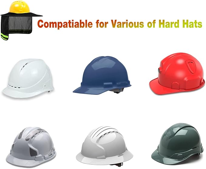 Hard Hat Sun Shade, High Visibility Sun Visor Neck Shade with Reflective Strip, Hard Hat Accessories, Full Brim, Man& Woman (Hard Hat Not Included), Black, 3 Pack