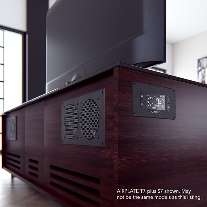 AC Infinity AIRPLATE T7, Quiet Cooling Fan System 12" with Thermostat Control, for Home Theater AV Cabinets