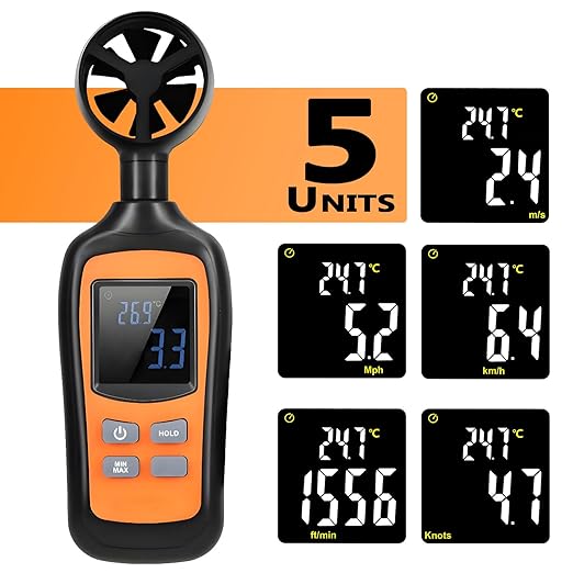 Digital Wind Speed Meter Anemometer,Handheld Air Flow Velocity Meter for Measuring Wind Speed/Temperature with 4 Digit Color Screen,for Shooting, HVAC, Drone Flying,Windsurfing, Sailing, Surfing