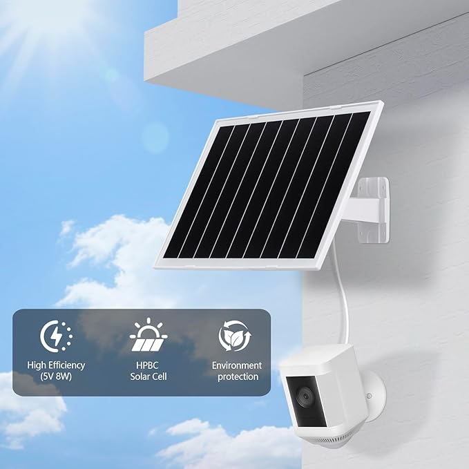 8W Solar Panel for Security Camera,Waterproof Outdoor Solar Charger with DC&Micro USB&USB-C Port for Ring/Eufy/Wyze Rechargeable Battery Camera, 9.5ft Cable, 360° Adjustable Bracket