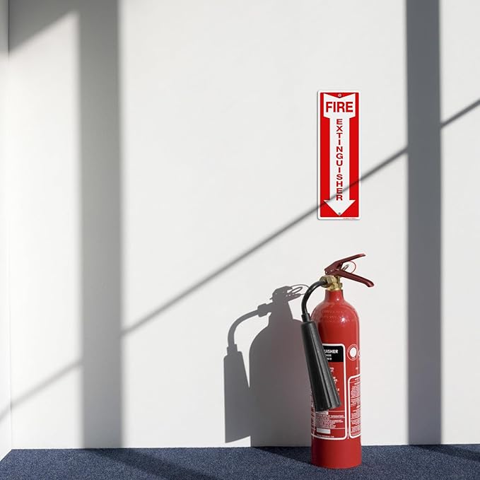 GicnKeuz Fire Extinguisher Sign, 12"x4" .040 Rust Free Heavy Aluminum, Reflective, Weatherproof and Fade Resistant, 2 pre-drilled holes, Easy to Install, Indoors and Outdoors Use (4-Pack)