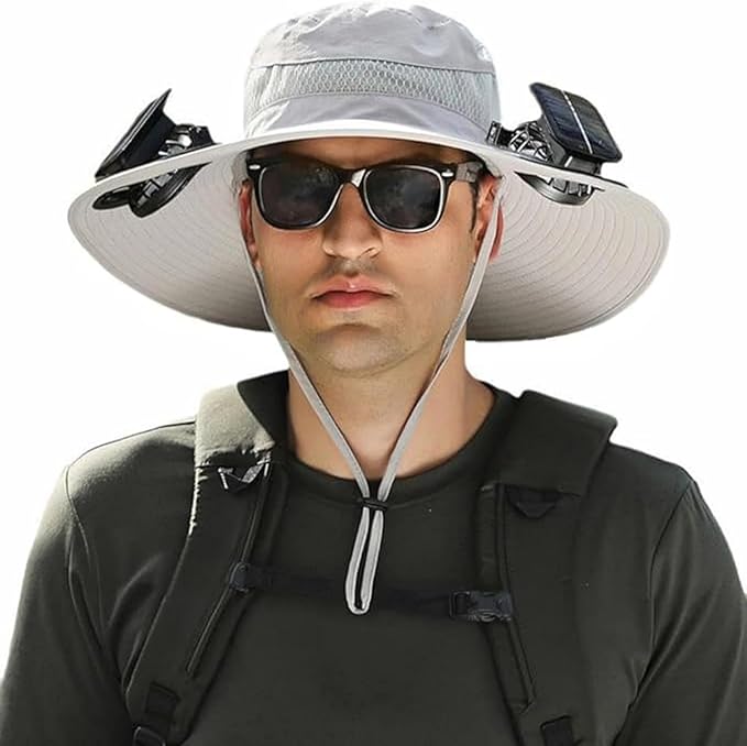 Hat with Fans Solar Power Wide Brim Solar Fan Hats for Men Women UPF 50+ Bucket Fishing Hat with Fan Outdoor