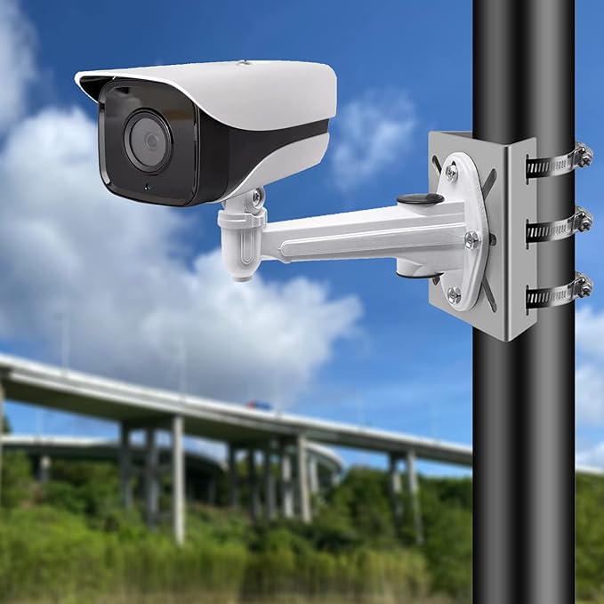 WiTi Universal Vertical Pole Mount for Security Camera, Stainless Steel Mounting Corner Bracket with 3 Loop Pipe Clamps, Suitable for CCTV Cameras LED Wall/Stage Lights, Solar Panels (small size)