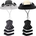 Syhood Solar Powered Fan Hat with Arm Sleeves Neck Gaiter for Men Women Outdoor Wide Brim Bucket Hat with Fan for Hiking