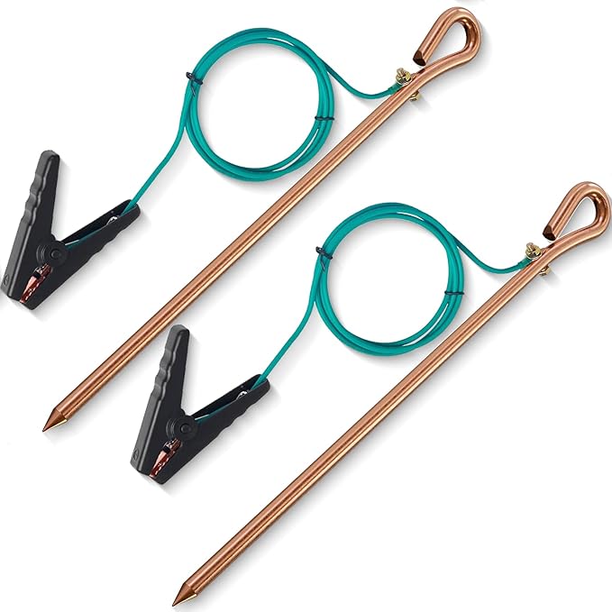 Grounding rod for earthing,Grounding Wire with Crocodile Clip for electric fences,generator,antennas(Set Of 2)
