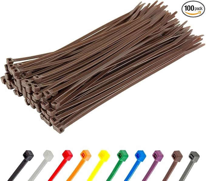 GTSE 8 Inch Brown Zip Ties, 100 Pack, 18lb Strength, UV Resistant Strong Nylon Cable Ties, Self-Locking 8" Tie Wraps