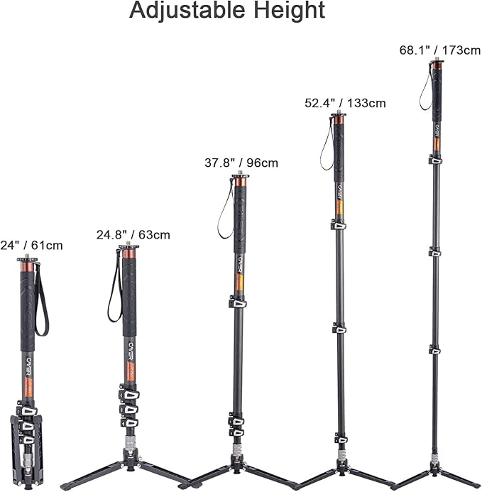 Cayer Carbon Fiber Monopod Leg, 68 Inch Camera Telescopic Video Monopod Tube with Feet, Compatible for DSLR Cameras and Camcorders