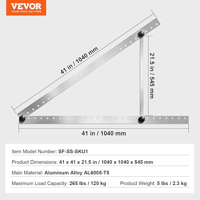 VEVOR 41-Inch Solar Panel Mounting Brackets, 0 to 90° Adjustable Tilt Mount Brackets Support 100-300W Solar Panels, Lightweight Aluminum Brackets with Folding Tilt Legs for RV, Roof, Boat, Off-Grid
