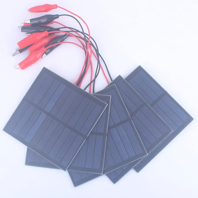 5 Pcs Small Solar Panels,1W 5V 200ma Mini Solar Panel Photovoltaic Solar Cells Charger Kits with Wire Clip 89.5mm*89.5mm for Phone DIY Electric Toy Light (5Pcs 5V+Wire Clip)