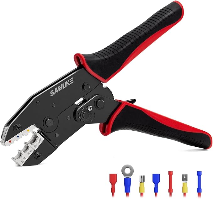 Sanuke Crimping Tool For Insulated Wire Connectors-AWG 22-10 Ratcheting Wire Crimper-Crimping Pliers-Electrical Crimping Tool for Insulated Connectors and Wire Terminal