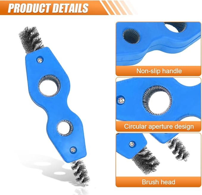 4-in-1 Car Battery Terminal Cleaning Brush- 1/2" & 3/4" Inner & Outer Thread Copper Tubing Pipes Brush- Rustproof Machine Parts Cleaner Tool for Plumbing Installation Soldering Brazing (Blue)