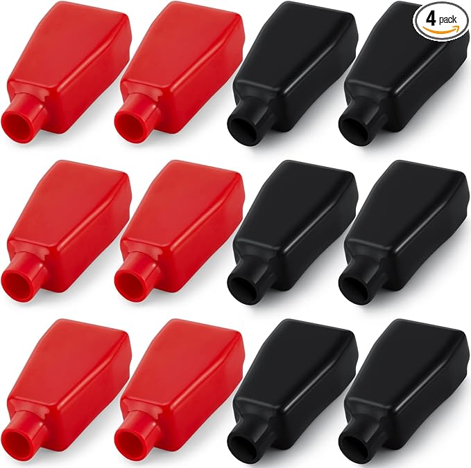 Frienda 12 Pieces Battery Terminal Covers Battery Terminal Insulating Protector Positive and Negative Cable Covers in Red and Black for Boat Cars