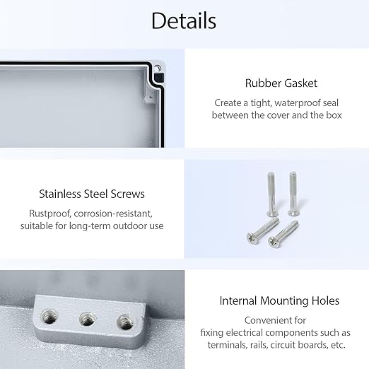 LeMotech Electrical Box, Aluminum Alloy Metal Junction Box, IP67 Waterproof Dustproof Project Box, Outdoor Universal Enclosure, Grey 8.6x4.7x3.5in (220x120x90mm)