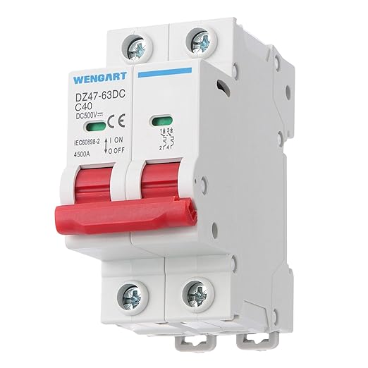 Wengart DC Miniature Circuit Breaker DZ47-63Z,500V 2 Poles 40A,Work for Battery and Solar PV Systems and Other DC Systems, DIN Rail Mount, Disconnect Switch