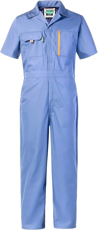 Mens Short Sleeve Coveralls Work Mechanics Jumpsuit Summer Overall Work Suit Breathable Crawl Suit Coverall