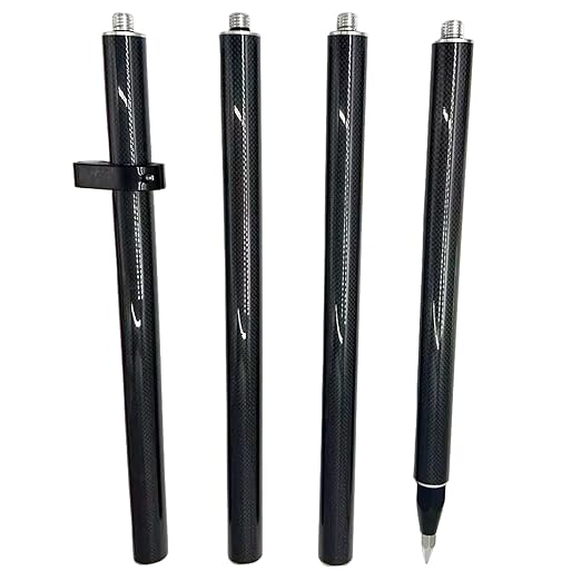 1.8M Carbon Fiber Surveying Prism Pole, 4 Section Survey Rod with 5/8X11 Thread, 4 Section Prism Pole with Level Bubble and Soft Bag