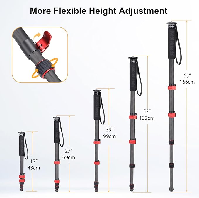 Koolehaoda Monopod for Camera, 65" Carbon Fiber Portable Compact Lightweight Travel Monopod Unipod Stick for DSLR Canon Nikon Sony Video Camcorder, Easy to Carry (MP-285EC)