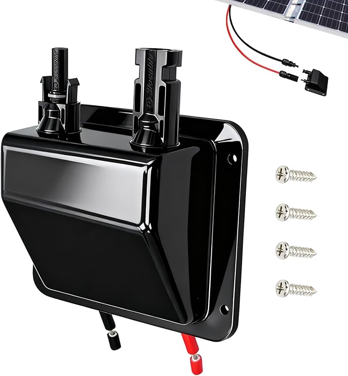 Solar Cable Entry Gland, 1FT 10AWG Soft Solar Extension Cable and Connector, UV Resistance Dual Cable Entry Housing on Rv, Boat, Camper (30cm, Black)