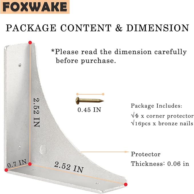Metal Corner Guard for Furniture Decorative Table Corner Protectors 2.56'' Box Corner Cover Rustproof Zinc Alloy Desk Edge Corner Brackets with Matching Nails (Silver 4Pcs)