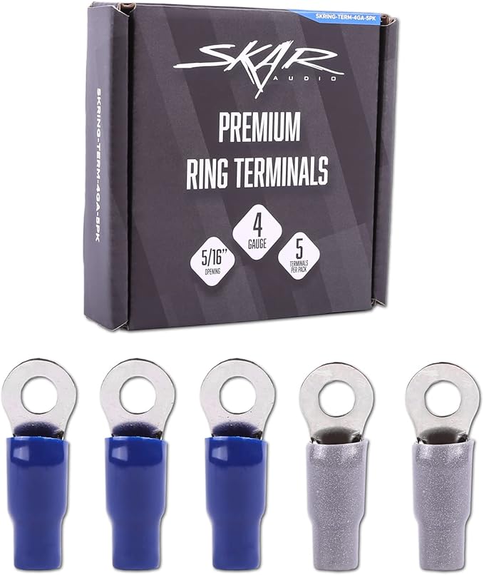 Skar Audio 4 Gauge (5/16") Nickel Plated Premium Ring Terminals (5-Pack)