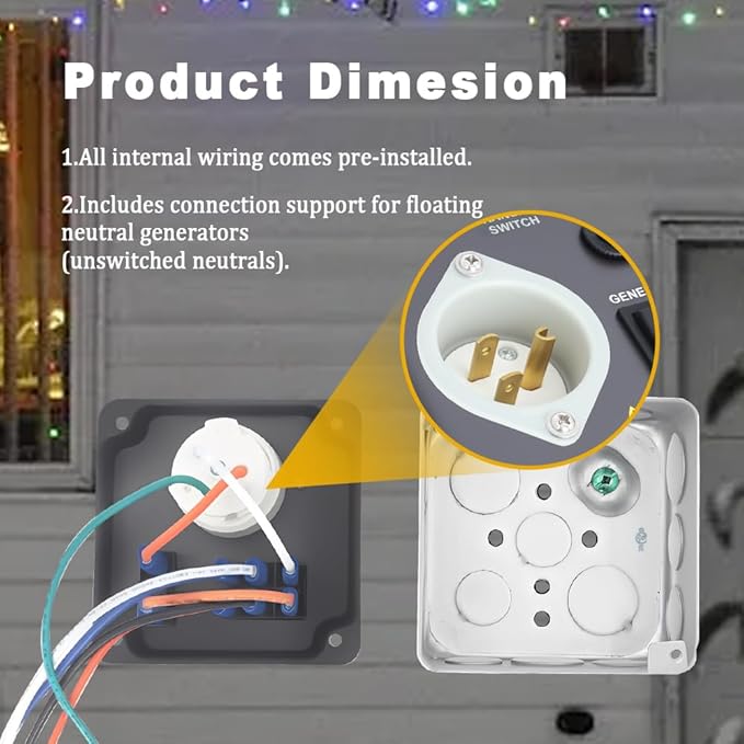 15 Amp 125V Manual Generator Transfer Switch, Pre-Wired Essential Circuit Power Switch for Home Backup, Safe and DIY Installation