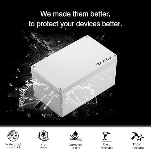QILIPSU Outdoor Junction Box IP67 Waterproof Project Box ABS Plastic Weatherproof Electrical Enclosure Gray Cover (9.8"x5.9"x5.1")