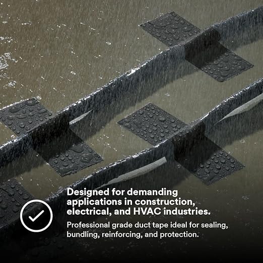 3M Performance Plus 8979 Duct Tape Heavy Duty, Black, 29 in x 60 yds, 12.1 mil, 6 Month Clean Removal, Resists UV and Weather for up to 12 Months, Tears Cleanly, Curl-Resistant, 1 Roll