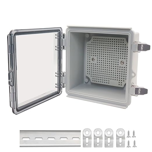 Electrical Box, Outdoor Waterproof Box IP67 Junction Box with Mounting Plate,ABS Plastic Project Box Power Cord Enclosure Clear 5.9" Dx5.9 Wx3.5 H