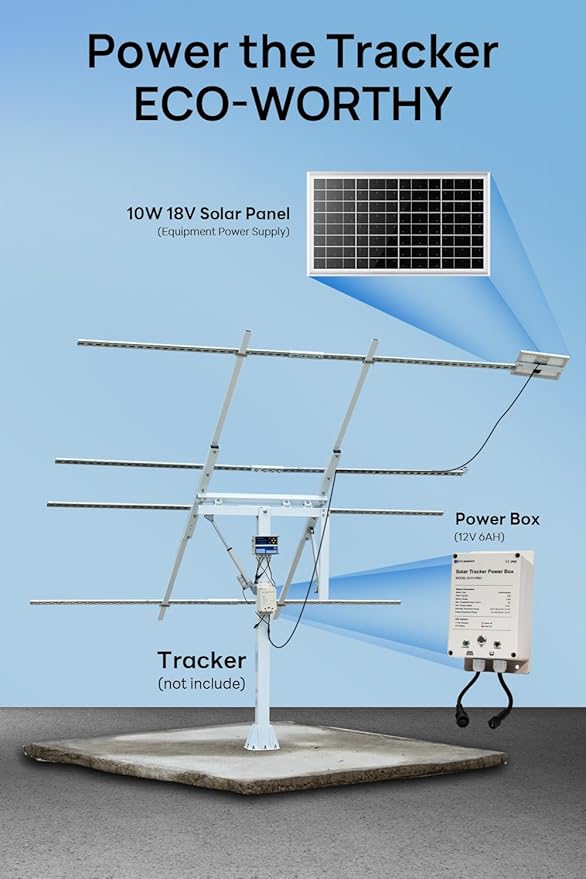 ECO-WORTHY Power Box for Solar Tracker System IP65 Waterproof: 10W Monocrystalline Solar Panel + 6AH 12V LiFePO4 Battery with 3000+ Cycles and BMS Protection Plug and Play for Garden and Outdoor