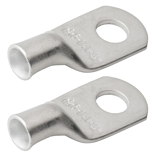 SELTERM 2pcs 8 AWG 1/4" Stud Tinned Copper Wire Lugs, Battery Lugs, Ring Terminals, Battery Cable Ends, 8 Gauge Ring Terminal Connectors, UL Marine Grade Electrical Battery Terminal Connectors