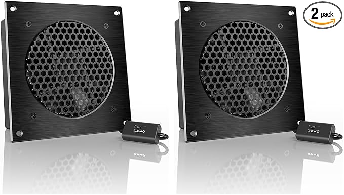 AC Infinity AIRPLATE S3, Quiet Cooling Fan System 6" with Speed Control, for Home Theater AV Cabinets (Pack of 2)