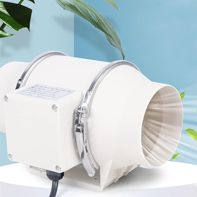 DNYSYSJ 4” Inline Duct Fan 35W 220 CFM Ventilation Exhaust Blower Fans Ductless Bathroom Exhaust Fan Ventilation For Kitchen Ducting, Vents, Bathroom, Grow Tents, Hydroponics