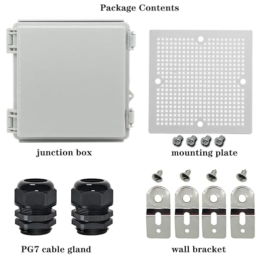 Zulkit Junction Box,IP67 Waterproof Electrical Box Hinged Cover Stainless Steel Latch Plastic Enclosure for Project with Mounting Plate Wall Bracket and 2 Cable Gland Grey 5.9"x5.9"x3.5"(150x150x90mm)