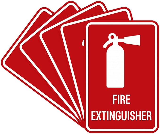 Signs ByLITA Portrait Round Fire Extinguisher Sign with Adhesive Tape, Mounts On Any Flat Surface (Red) - Small (5 Pack)